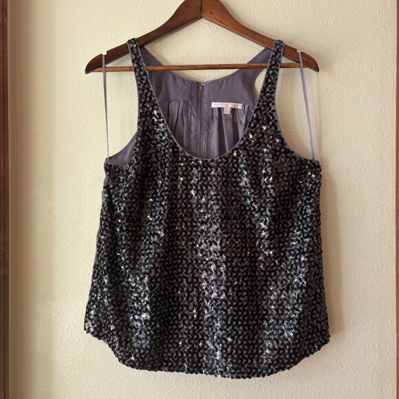 NWT Rebecca Taylor 100% Silk Purple Top Sleeveless Black Sequins Size 8 Party - Picture 2 of 8